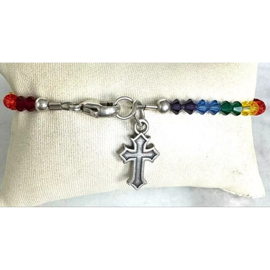 925 STERLING SILVER SUNDANCER COMPANY RAINBOW BRACELET WITH CROSS CHARM SKY