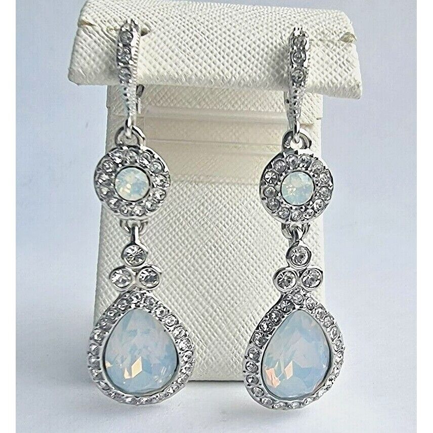 GIVENCHY 925 STERLING SILVER Rainbow  MOONSTONE TEAR DROP EARRINGS AT