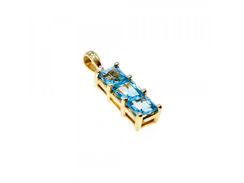 14K YELLOW GOLD BLUE TOPAZ & DIAMOND PENDANT