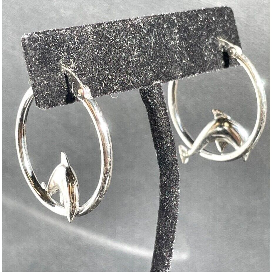 925 STERLING SILVER DOLPHIN HOOP EARRINGS SKY