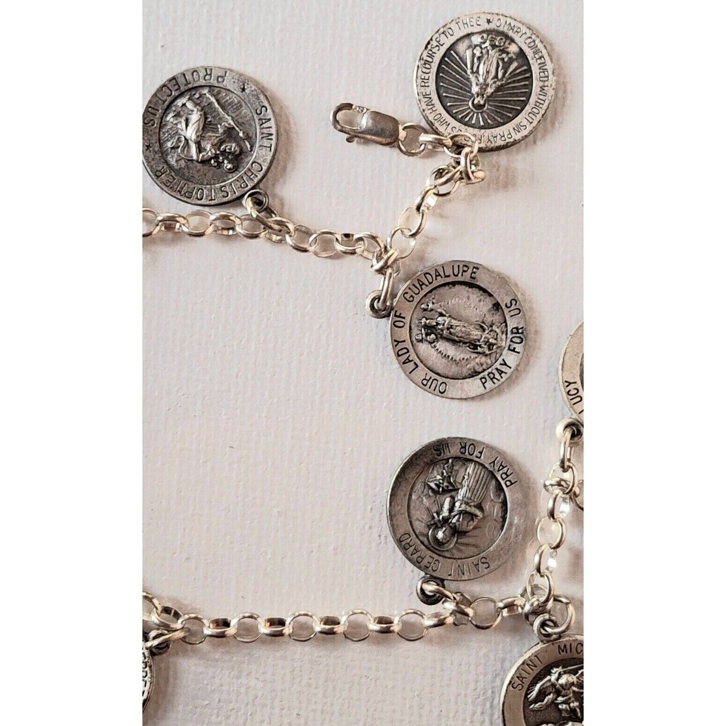 HALLMARKED 925 STERLING SILVER CHRISTIAN BRACELET WITH CATHOLIC SAINTS SKY