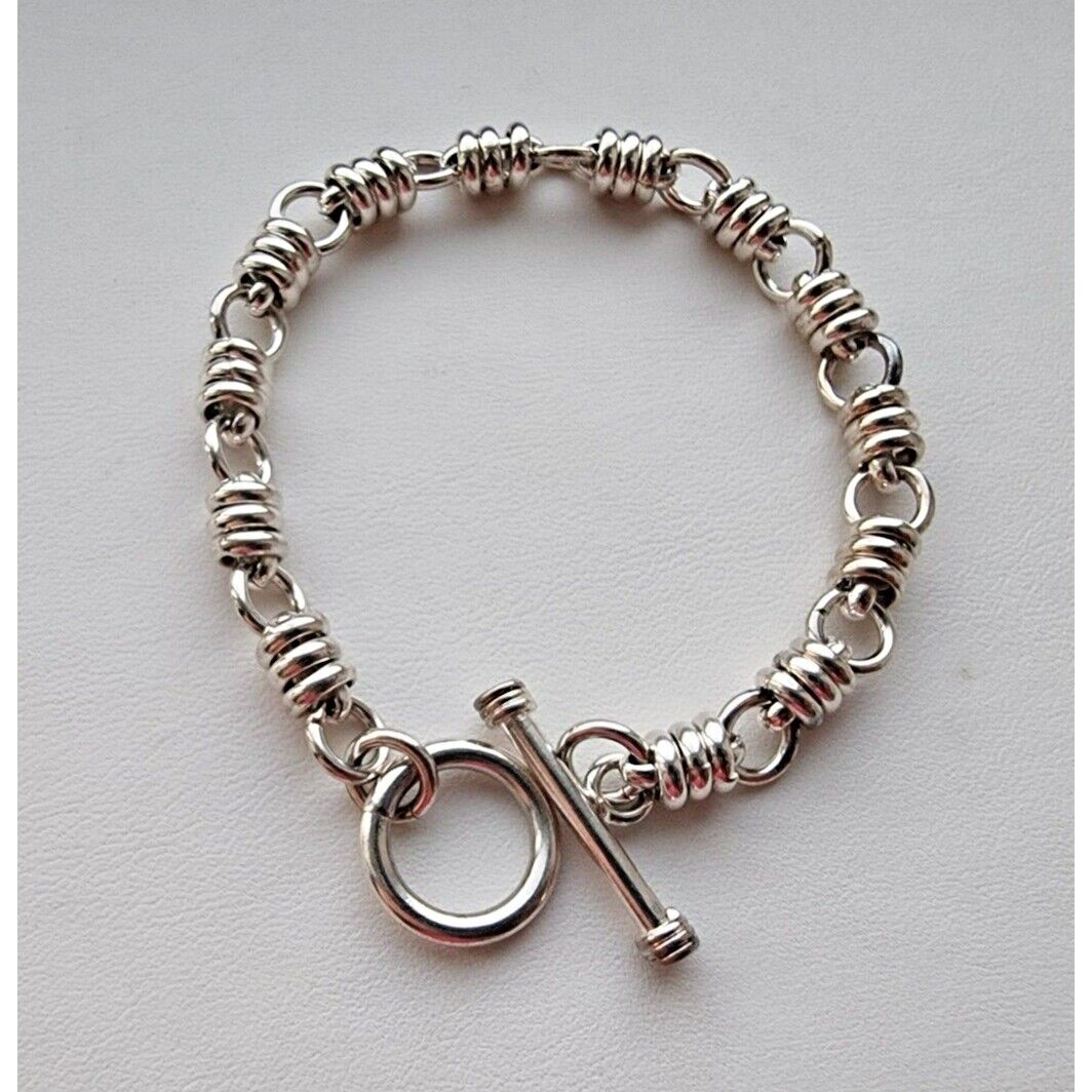 FANCY 925 STERLING SILVER DOUGHNUT CIRCLES LINK BRACELET TOGGLE CLAPS 7.75 AT