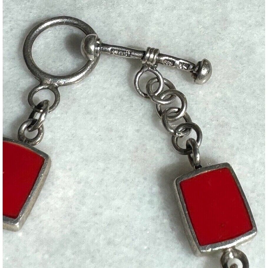 925 STERLING SILVER  RED AND BLACK ENAMEL REVERSIBLE BRACELET SKY