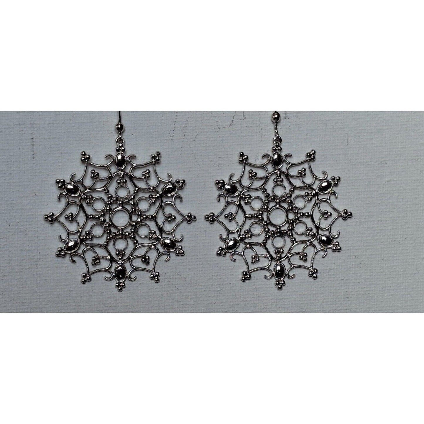 LARGE FESTIVE 925 STERLING SILVER SNOWFLAKES EARRINGS SKY