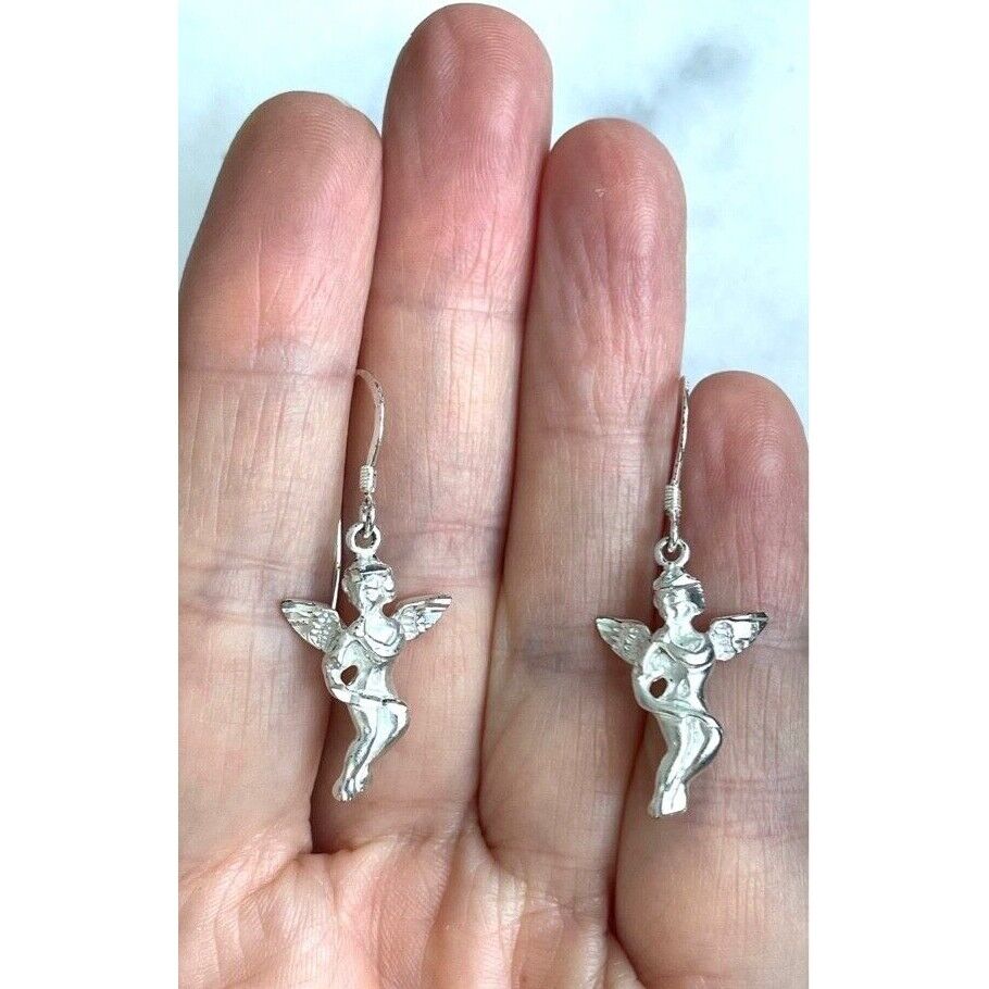 SOLID CAST 925 STERLING SILVER ANGEL EARRINGS SKY