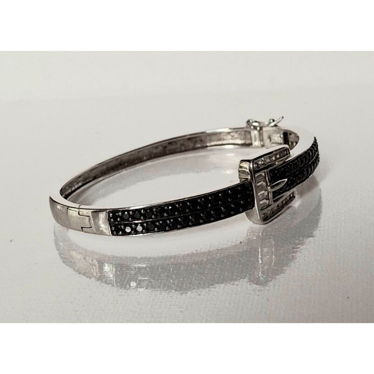 925 STERLING SILVER CLEAR AND BLACK GEMS  BELT BUCKLE DESIGN  BRACELET SKY