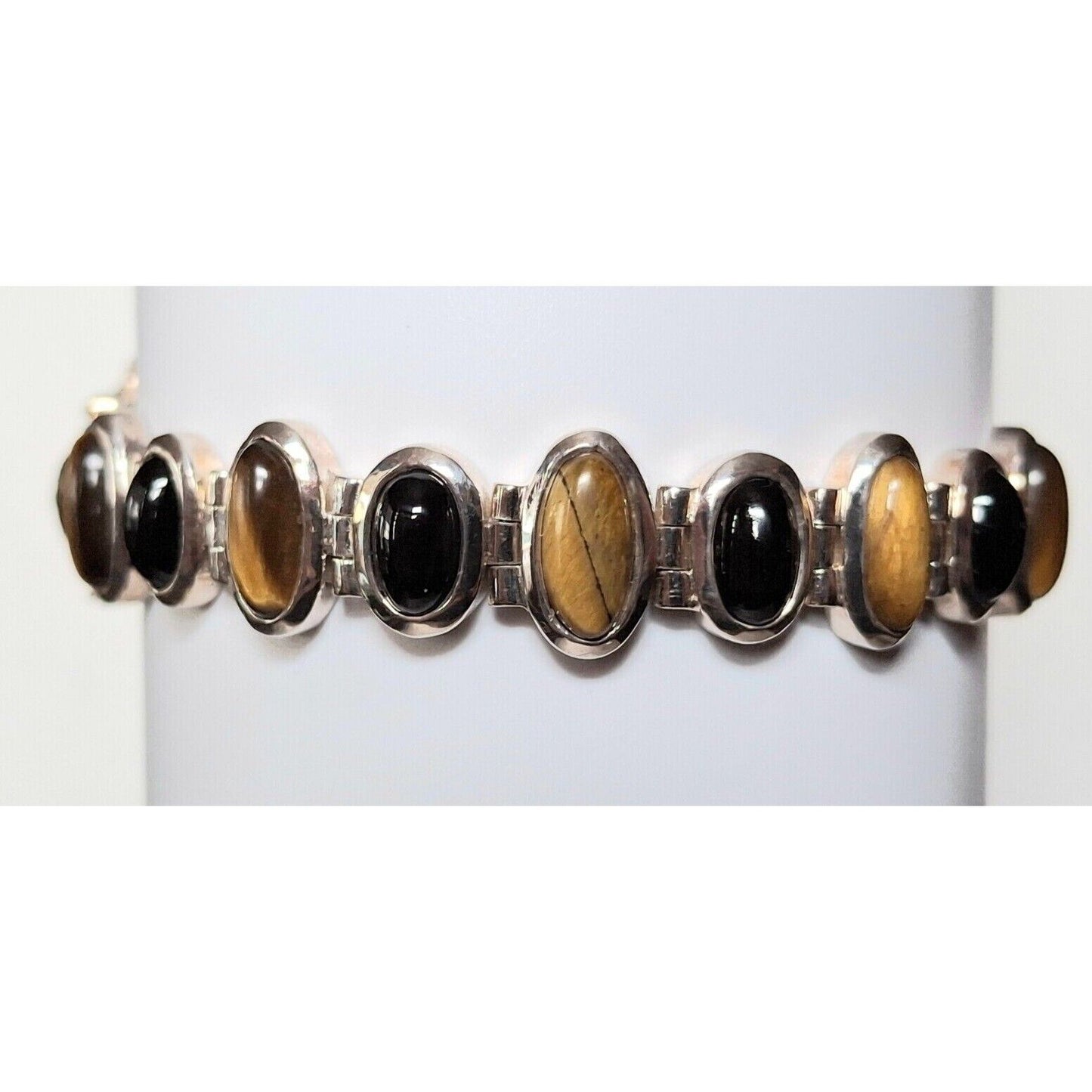 925 STERLING SILVER TIGER'S  EYE AND ONYX  BRACELET SKY