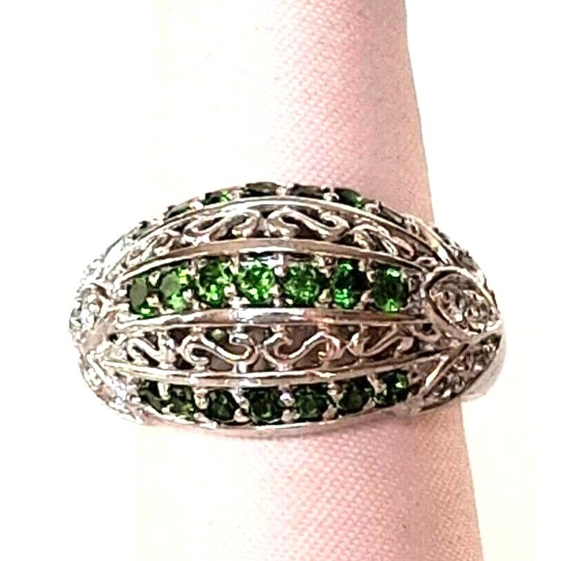 925 STERLING SILVER LAB-CREATED  EMERALD  AND TOPAZ RING SIZE 6.5 SKY