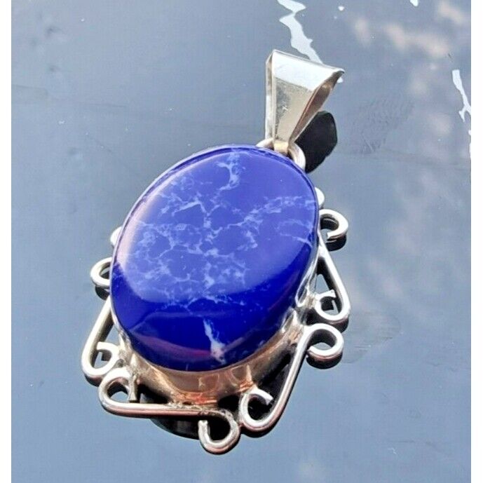 925 STERLING SILVER NATURAL BLUE OVAL 14x9 mm. LAPIS LAZULI PENDANT AT