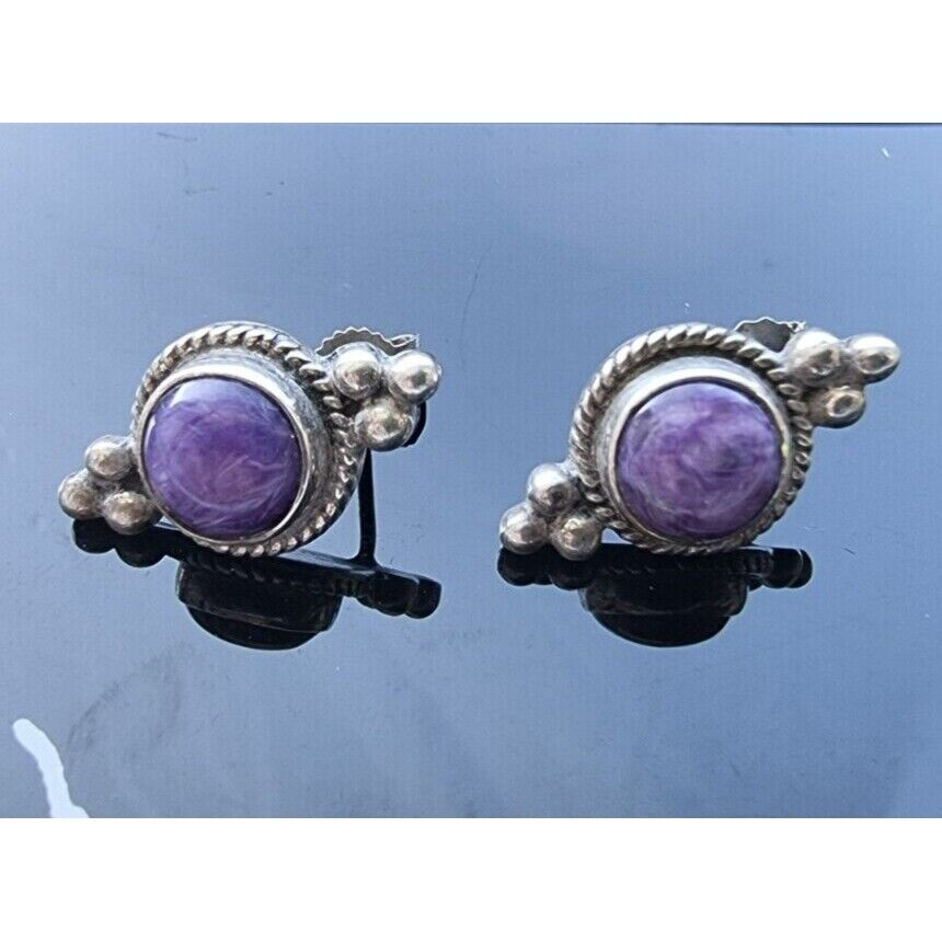 925 STERLING SILVER SOUTH WEST DESIGN PURPLE CHAROITE EARRINGS AT