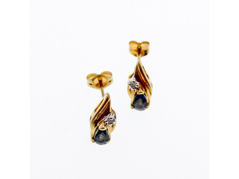 14K YELLOW GOLD SAPPHIRE & DIAMONDS EARRINGS