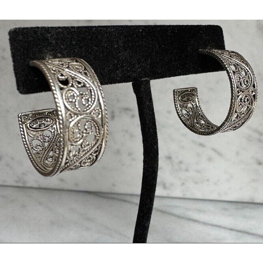 925 STERLING SILVER FILIGREE HOOP EARRINGS SKY