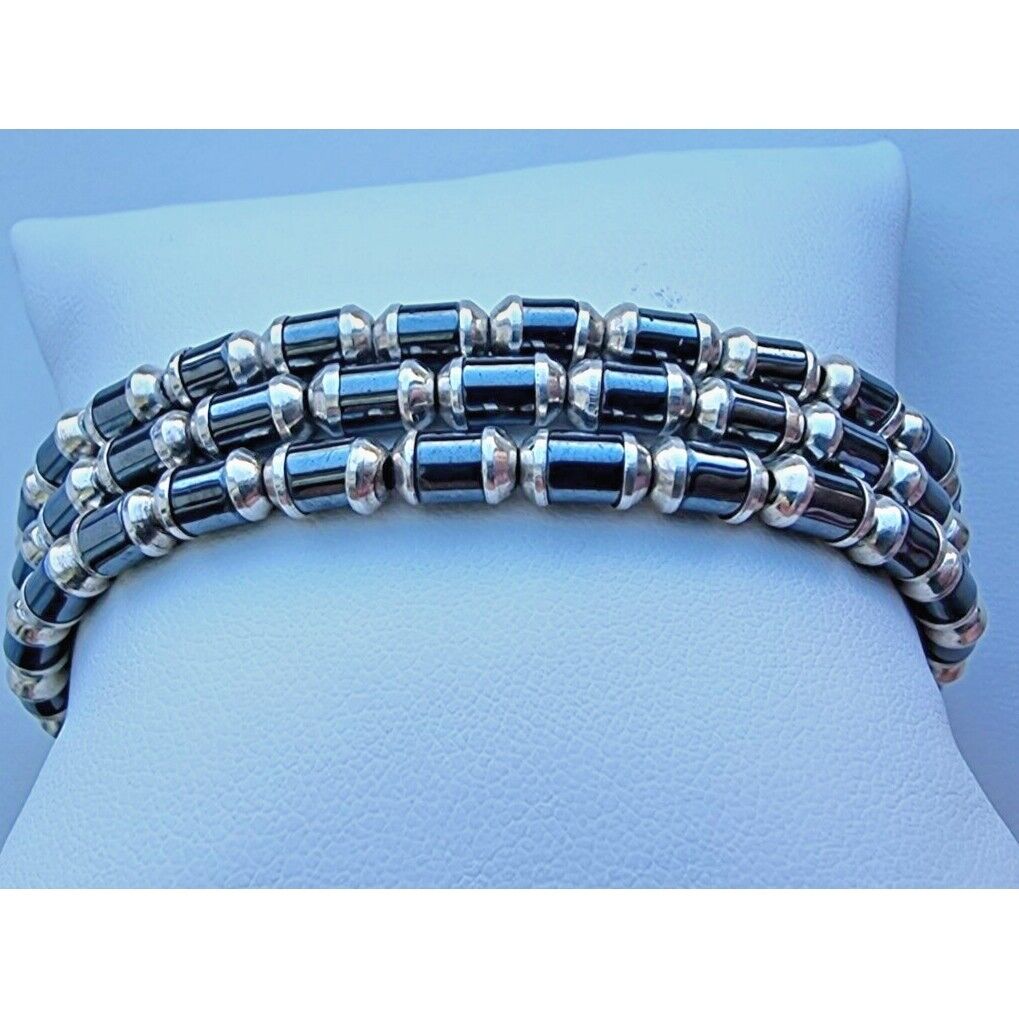 SILPADA 925 STERLING SILVER HEMATITE 3 STRAND BRACELET 7 1/4 INCH AT