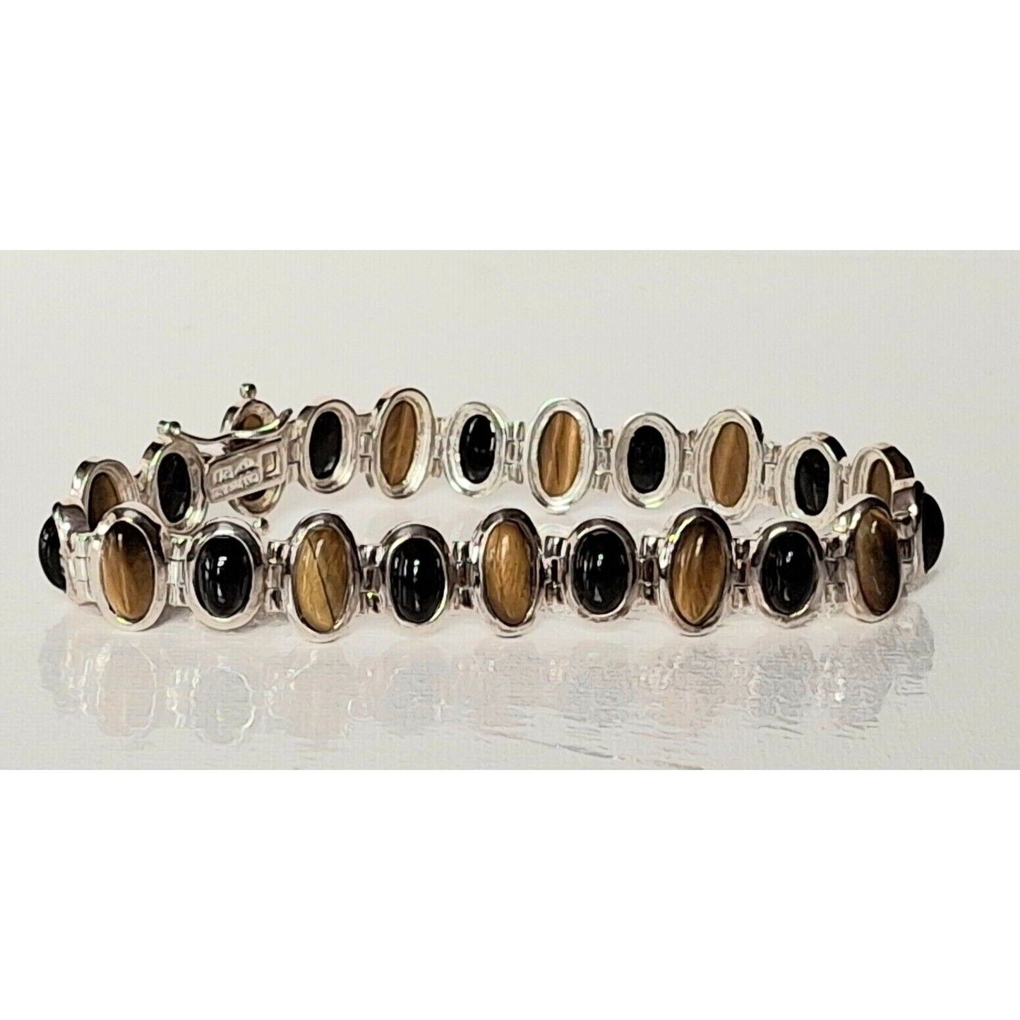 925 STERLING SILVER TIGER'S  EYE AND ONYX  BRACELET SKY