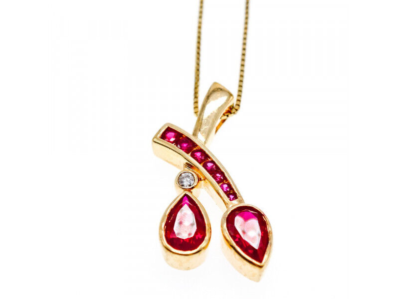 925 STERLING SILVER GOLD PLATED RUBELLITE & CZ CHAIN WITH PENDANT