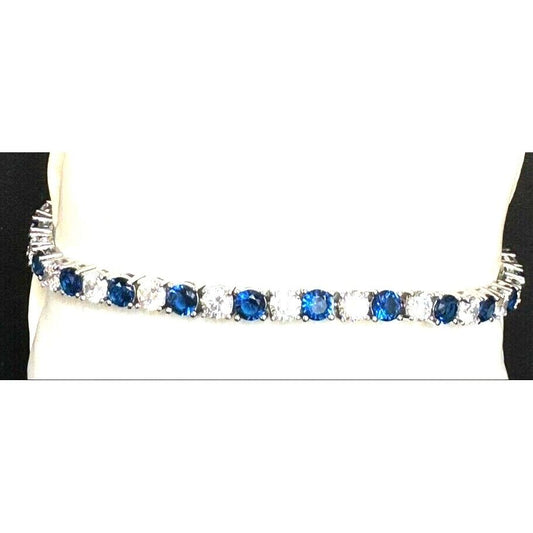 925 STERLING SILVER COBALT BLUE AND COLORLESS CZ TENNIS BRACELET SKY