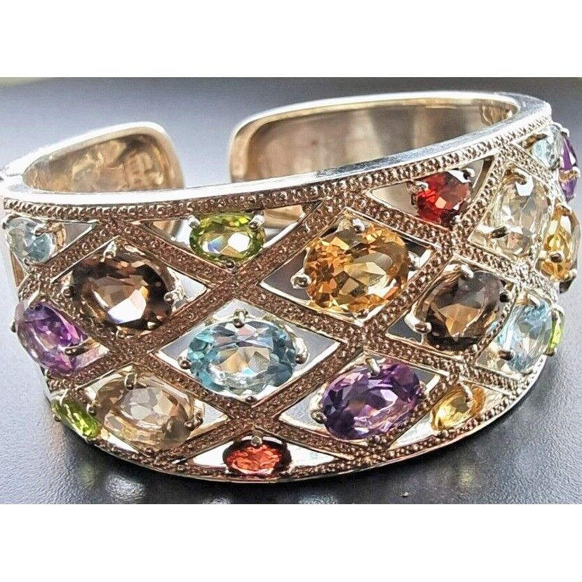 Michelle Albala Multicolor Gems925  Sterling silver 28mm Wide Cuff Bracelet AT