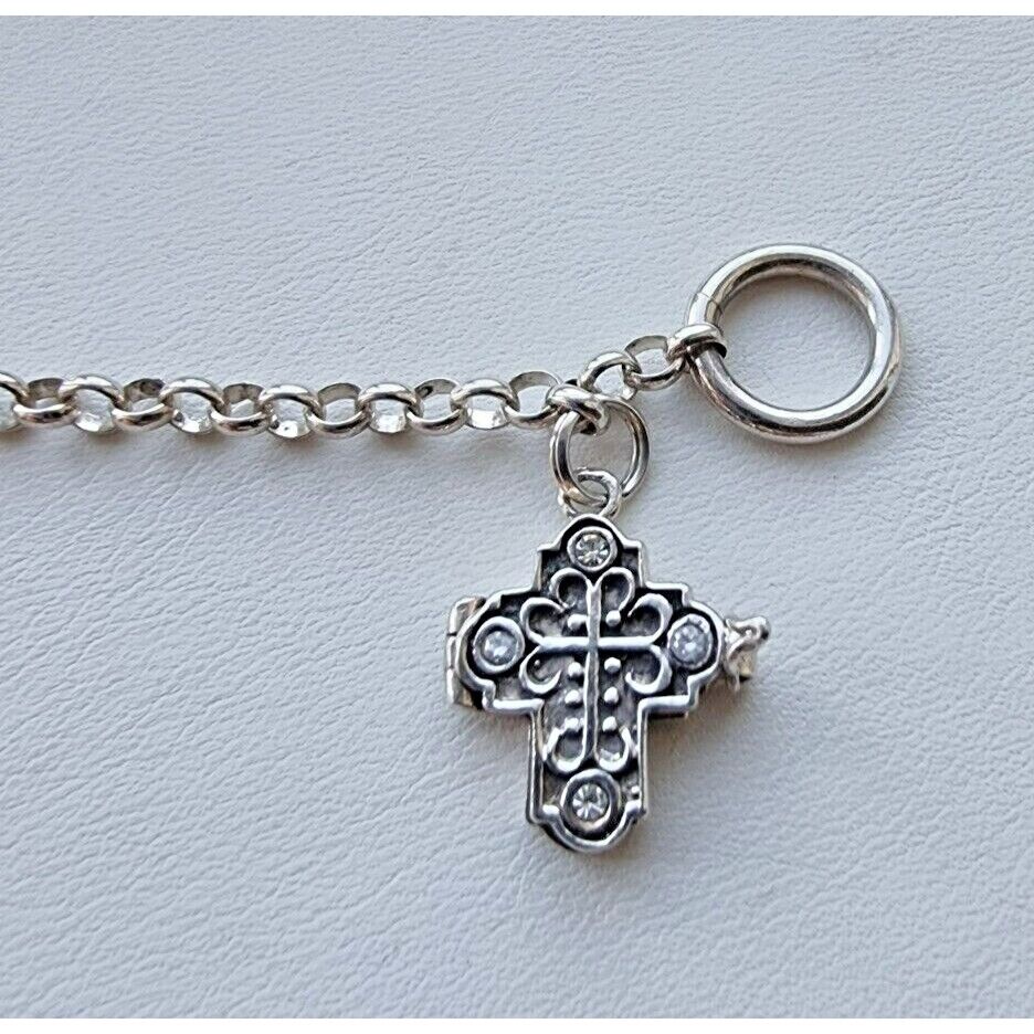 JBB 925 STERLING SILVER ITALY TOGGLE CLASP CHARM BRACELET CROSS  7,25 INCH AT