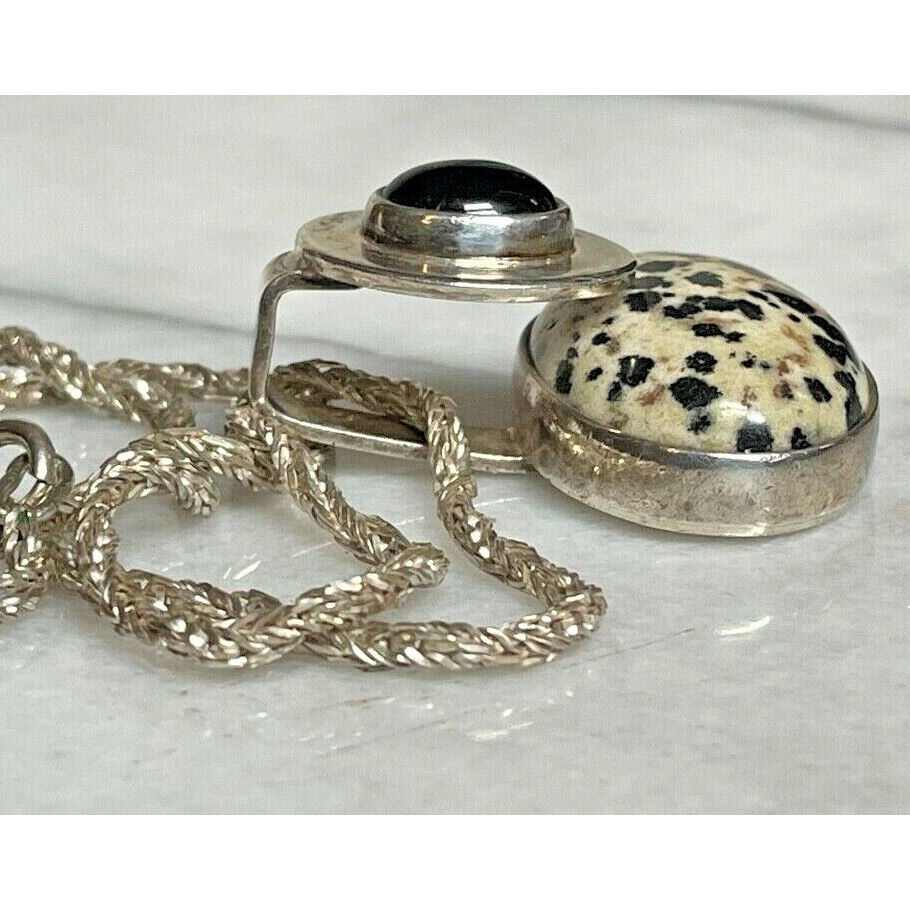 925 STERLING SILVER LEOPARD JASPER & ONYX  PENDANT NECKLACE SKY