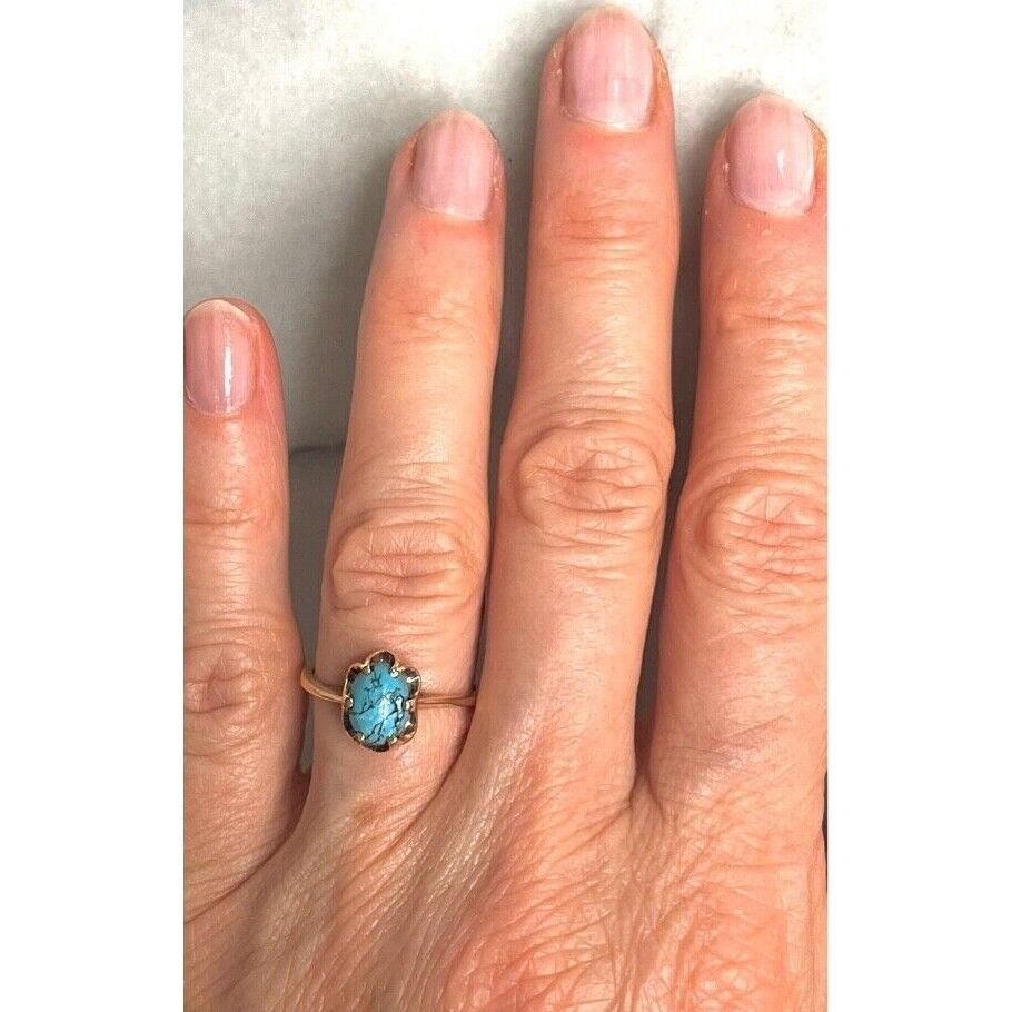 YELLOW GOLD  TURQUOISE RING SIZE 6 SKY