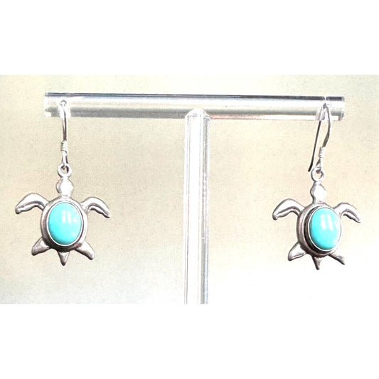 CUTE 925 STERLING SILVER AND TURQUOISE TURTLE EARRINGS SKY