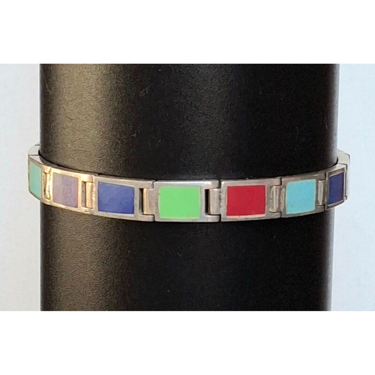 925 STERLING SILVER ASSORTED GEMSTONES  INLAY BRACELET SKY