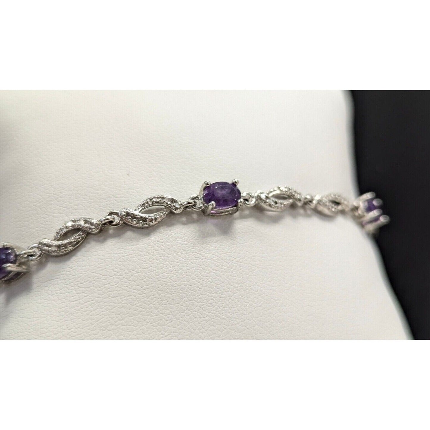 925 sterling silver 5x4 mm. oval amethyst bracelet . 7.25 inch AT