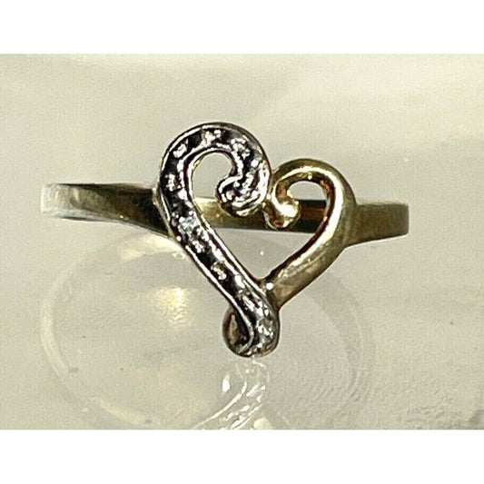 925 STERLING SILVER VERMEIL AND DIAMOND HEART RING 8.25 SKY