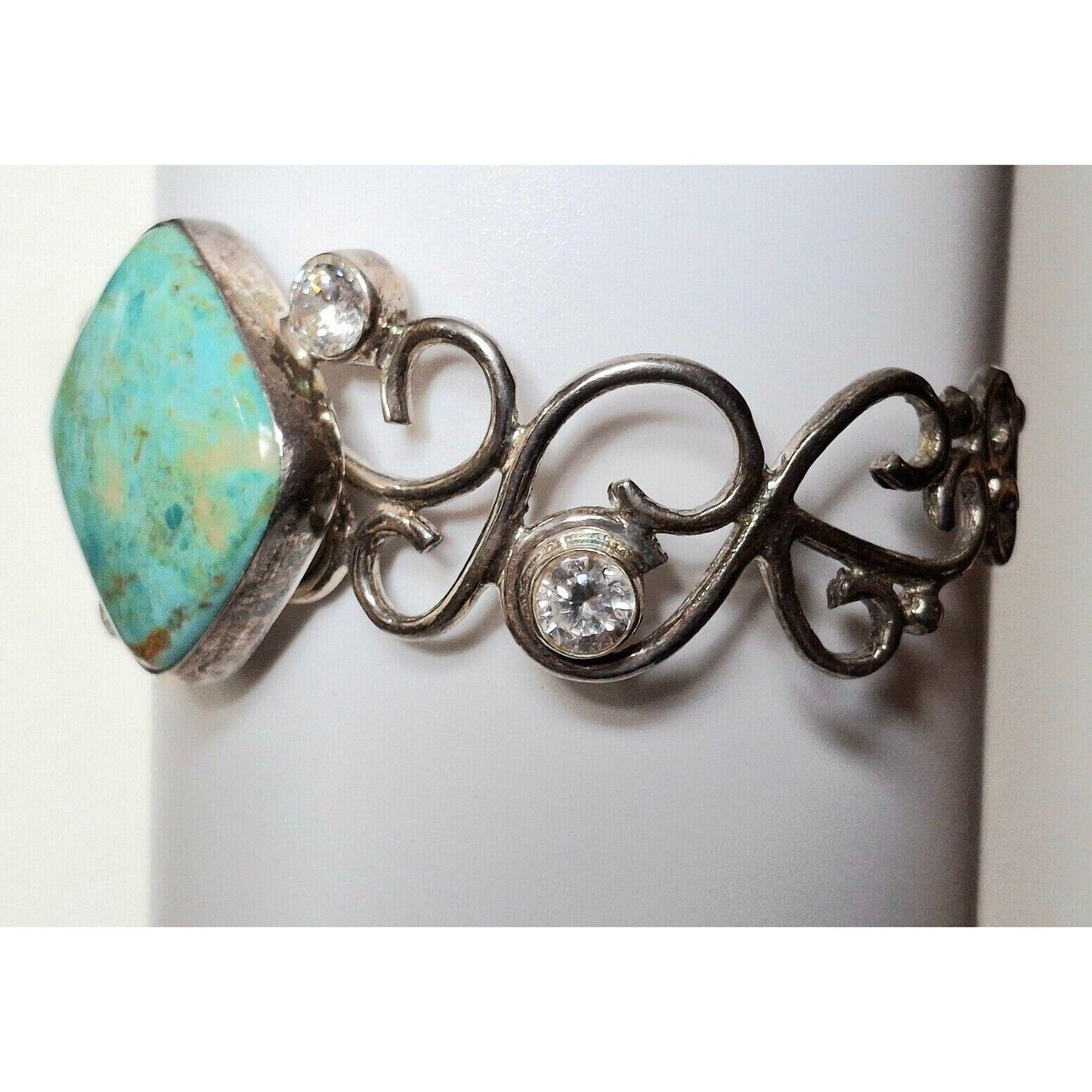 925 STERLING SILVER TURQUOISE  AND CZ'S LACY DESIGN  BRACELET SKY