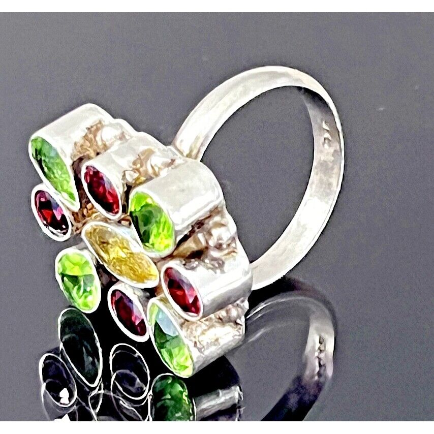 925 STERLING SILVER MULTICOLORED CZ'S RING SIZE 8.5 SKY