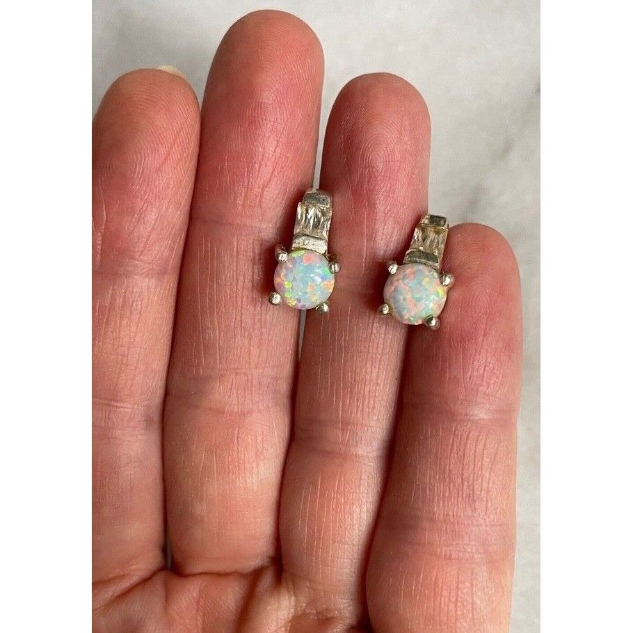 925 STERLING  SILVER FAUX OPAL & CZ EARRINGS SKY