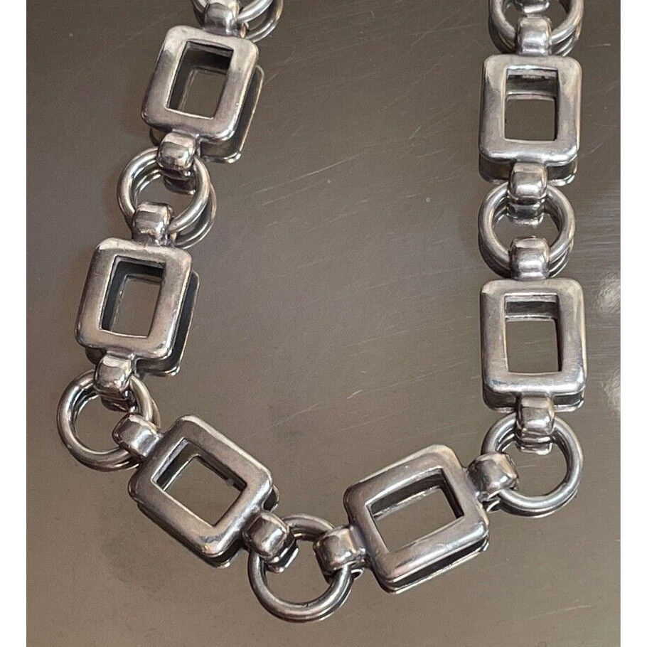 ITALIAN 925 STERLING SILVER RECTANGULAR AND ROUND LINKS BRACELET SKY