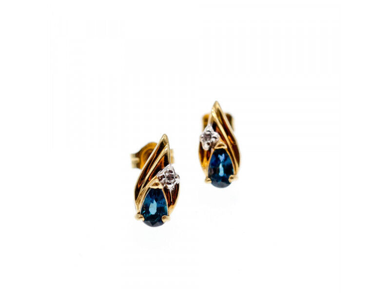 14K YELLOW GOLD SAPPHIRE & DIAMONDS EARRINGS