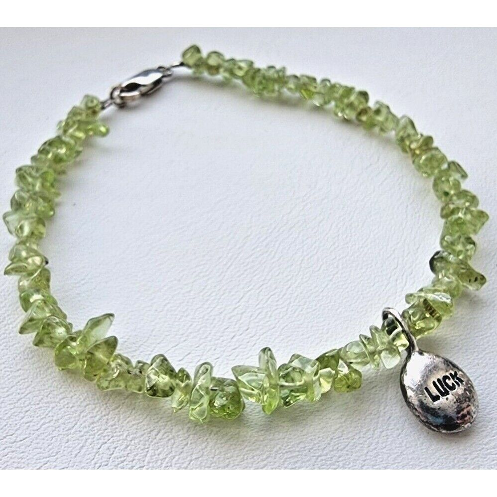 925 STERLING SILVER PERIDOT CRYSTAL LUCK BRACELET  8 INCH AT