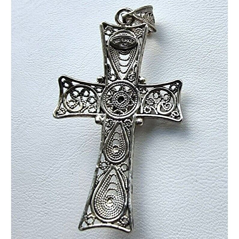 925 STERLING SILVER FILIGREE CROSS FLOWER CROSS  PENDANT AT