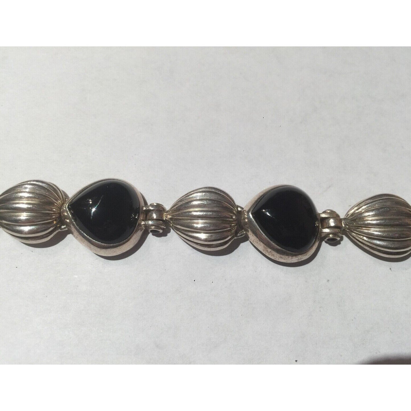 STERLING SILVER BLACK ONYX  HEARTS BRACELET SKY