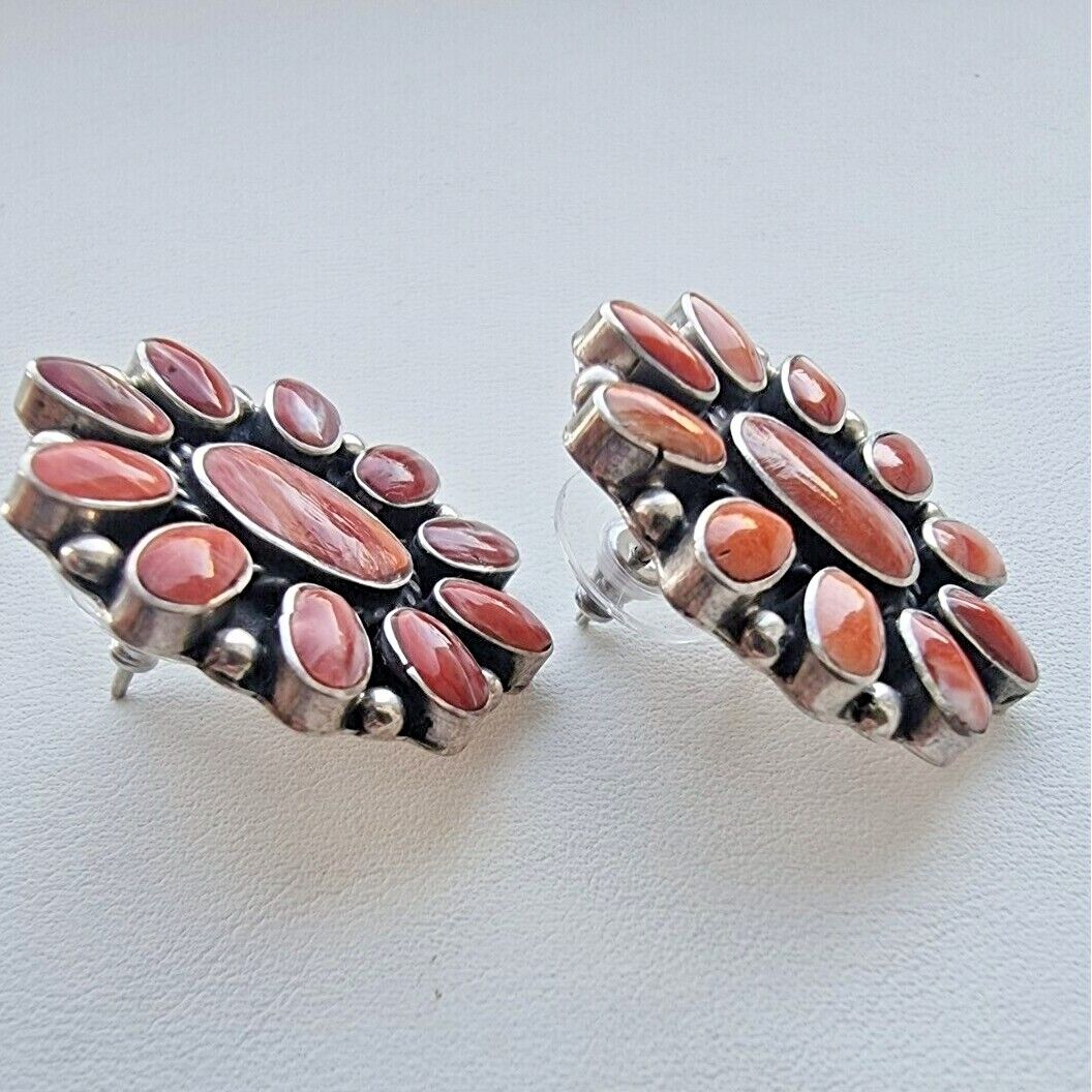 FEDERICO JIMENEZ 925 STERLING SILVER ORANGE SPINY OYSTER SHELL EARRINGS AT