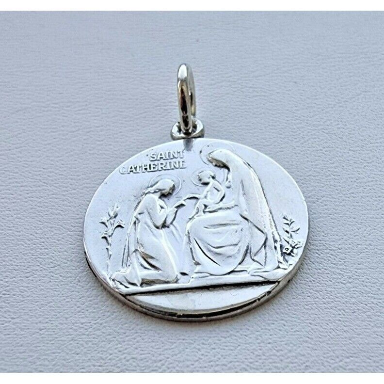 LUMIN VINTAGE  925 STERLING SILVER SAINT CATHERIN CHARM PENDANT AT