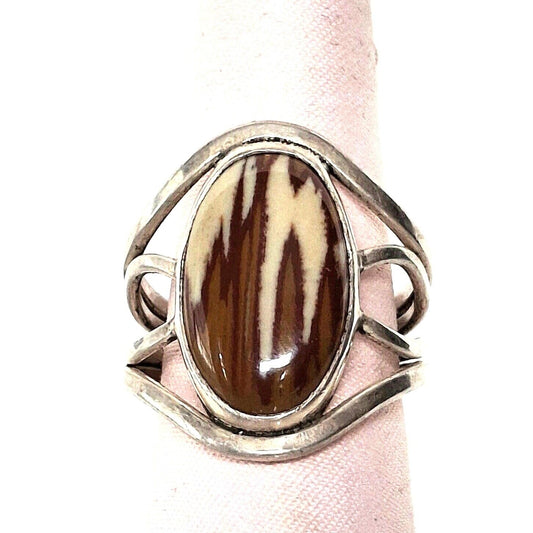 925 STERLING SILVER PICTURESQUE AGATE  RING SIZE 7 SKY