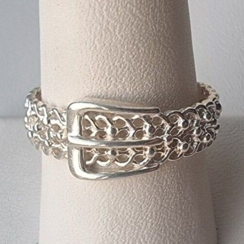 925 STERLING SILVER ESTATE FILIGREE BELT BUCKLE GARTER BAND RING SIZE 10.25 AT