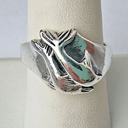 925 STERLING SILVER TWO DOLPHINES RING SIZE 8.75 AT