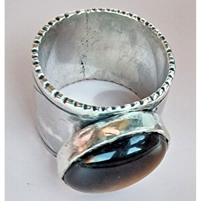 925 STERLING SILVER TIGER EYE SIGAR BAND RING SIZE 9.25 AT