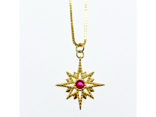 925 STERLING SILVER GOLD PLATED RUBY "STAR" CHAIN WITH PENDANT