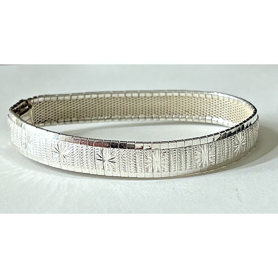 ITALIAN 925 STERLING SILVER ENGRAVED STARBURST PATTERN MESH BRACELET SKY