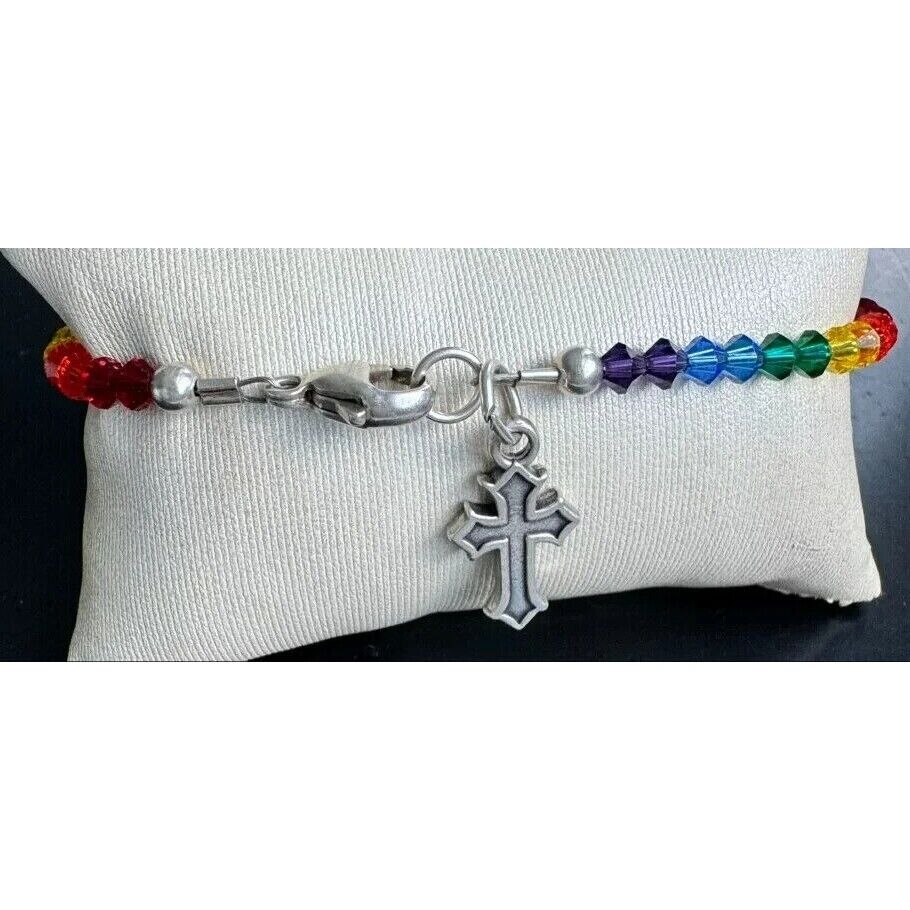 925 STERLING SILVER SUNDANCER COMPANY RAINBOW BRACELET WITH CROSS CHARM SKY