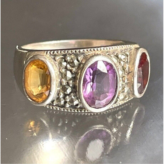 925 STERLING SILVER MULTI GEMSTONES RING SIZE 7 SKY