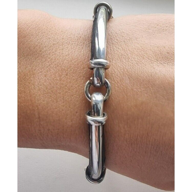 925 STERLING SILVER AND LEATHER LINK TOGGLE BRACELET  8.5 INCH AT