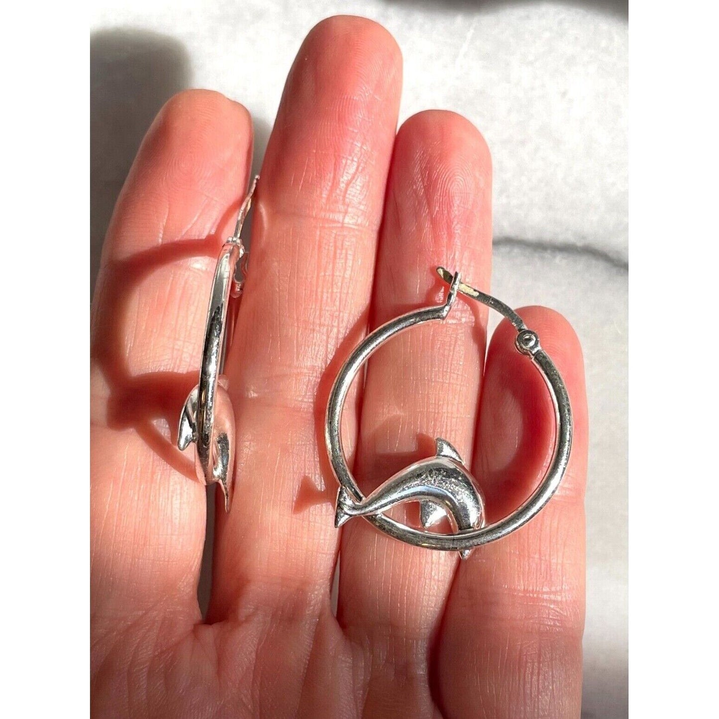 925 STERLING SILVER DOLPHIN HOOP EARRINGS SKY