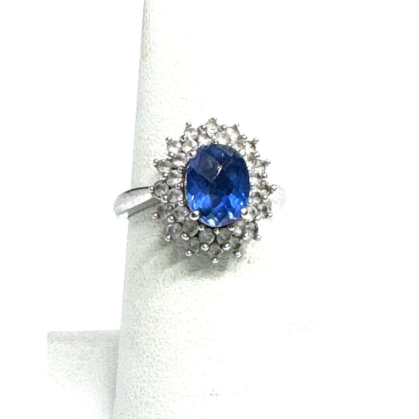 925 STERLING SILVER LAB-CREATED SAPPHIRE AND COLORLESS TOPAZ RING SIZE 6.5 SKY