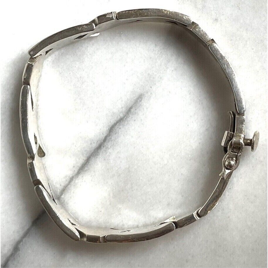 MODERNIST TAXCO SOLID CAST 950 STERLING SILVER UNISEX BRACELET SKY